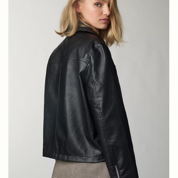 PILCRO by ANTHROPOLOGIE Faux Leather Crop Moto Jacket, NWT, Black, Size XXS - Picture 2 of 6